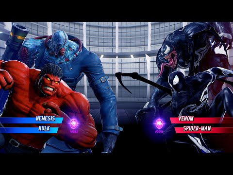 Nemesis & Red Hulk vs Venom & Black Spiderman (Very Hard) - Marvel vs Capcom | 4K UHD Gameplay