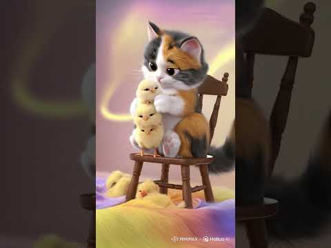 Pisicuța se joacă cu puișorii de găină 🐤🐥