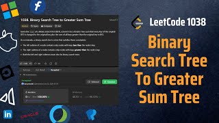 ✅ Binary Search Tree to Greater Sum Tree - LeetCode 1038 - Reverse Inorder Traversal - Explained