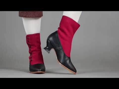 PRE-ORDER Manhattan Women's Victorian Cloth-Top Button Boots (Burgundy/Black)