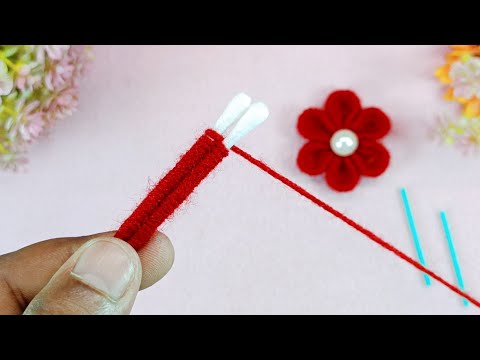 Amazing Woolen Flower Craft Ideas with Cotton buds - Easy Woolen Flower - Hand Embroidery Trick