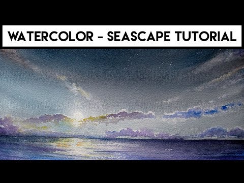 Watercolor Seascape for BEGINNERS ✶ Moon glow and reflection
