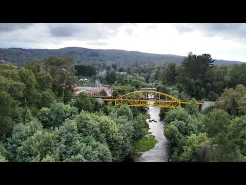 Persecusion tren de carga, drone maxima velocidad Rio Donguil, Gorbea region de la Araucania..