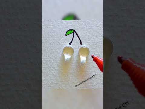 How to Draw Cherry 🍒 Drawing With Water Dot #droplovechallenge #cherry #droplove