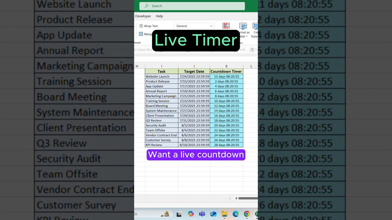 Live Countdown Timer in Excel ⏳ | Track Deadlines in Real-Time!