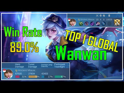 Wanwan Win Rate 89.0% || TOP 1 GLOBAL [ Ancient Miauw ]  || Gameplay dan Build Wanwan Mobile legends