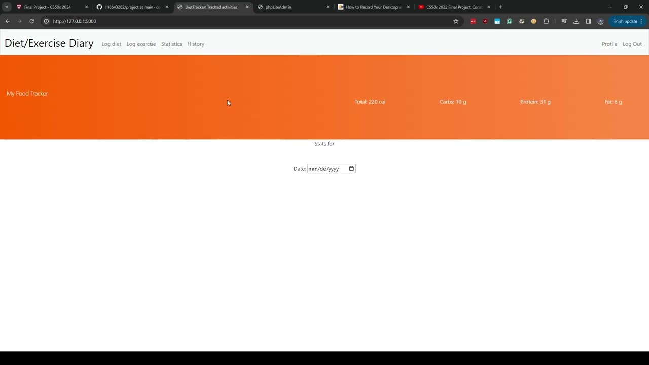 CS50x 2024 Final Project: Diet/Exercise Diary