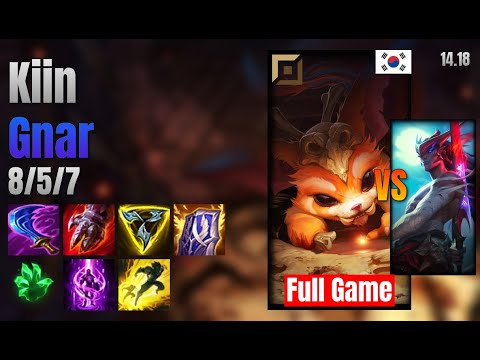 Kiin Top Gnar vs Yone lol KR solo rank Full Game 14.18