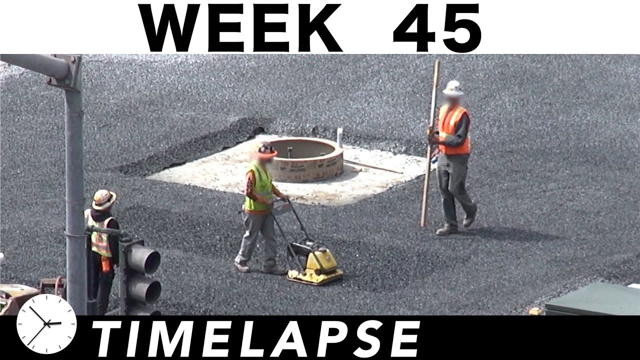 1-week construction time-lapse w/33 closeups: ⒽWeek 45: Ironworkers, crane, trucks, excavators, more