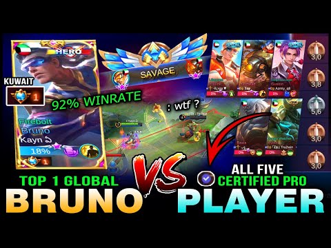 Savage! Aggressive Top 1 Global Bruno Destroying All Certified Pro Players in Rank ~ Mobile Legends
