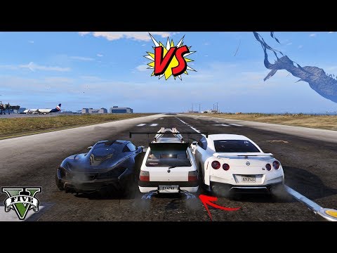 GTA V Online: Fiat Uno de Firma VS Nissan GT-R VS McLaren P1 ( RACHA INSANO )