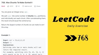 YouTube video 'LeetCode Hard 768. Max Chunks To Make Sorted II'