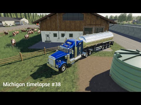 FS19 Michigan timelapse #38 Selling milk and collecting bales