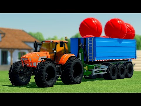 LOAD AND TRANSPORT BASKETBALLS WITH LAMBORGHINI TRACTORS - Farming Simulator 22