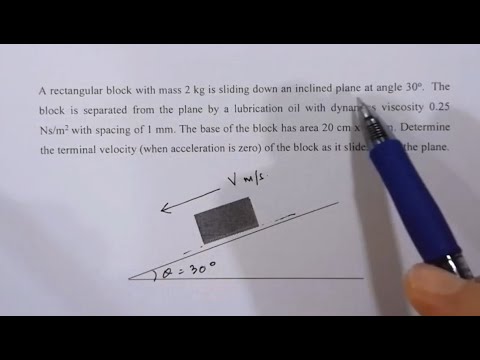Mechanics of Fluids - Topic 2 - Example 4 - Viscosity - Block Sliding Down an Inclined Plane