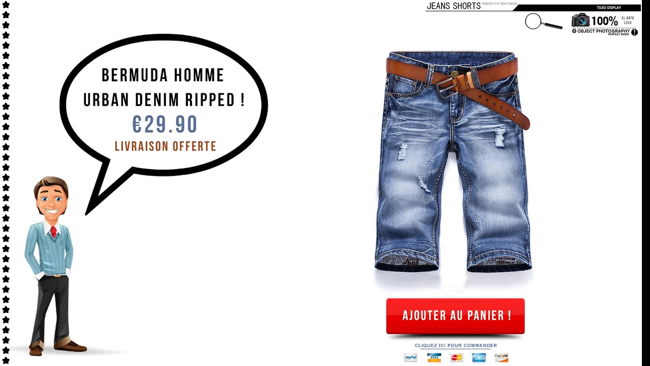 Bermuda Homme Short Jeans Denim Urban Ripped Casual 2015