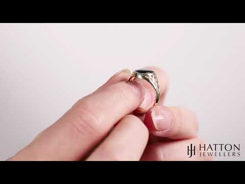 9ct Gold Lattice Design Oval Black Onyx Signet Ring - Unisex