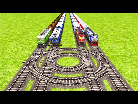 Impossible Four Multiple 360 Degree Curved Overlapping Rail Tracks Vs Train Crossing - BeamNG.Drive