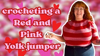 Crocheting a red and pink yolk jumper 