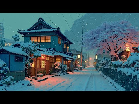 Snowy Kyoto Lofi Hip Hop ❄️ Cozy Japanese Retro Ambience & Chill Beats for Study