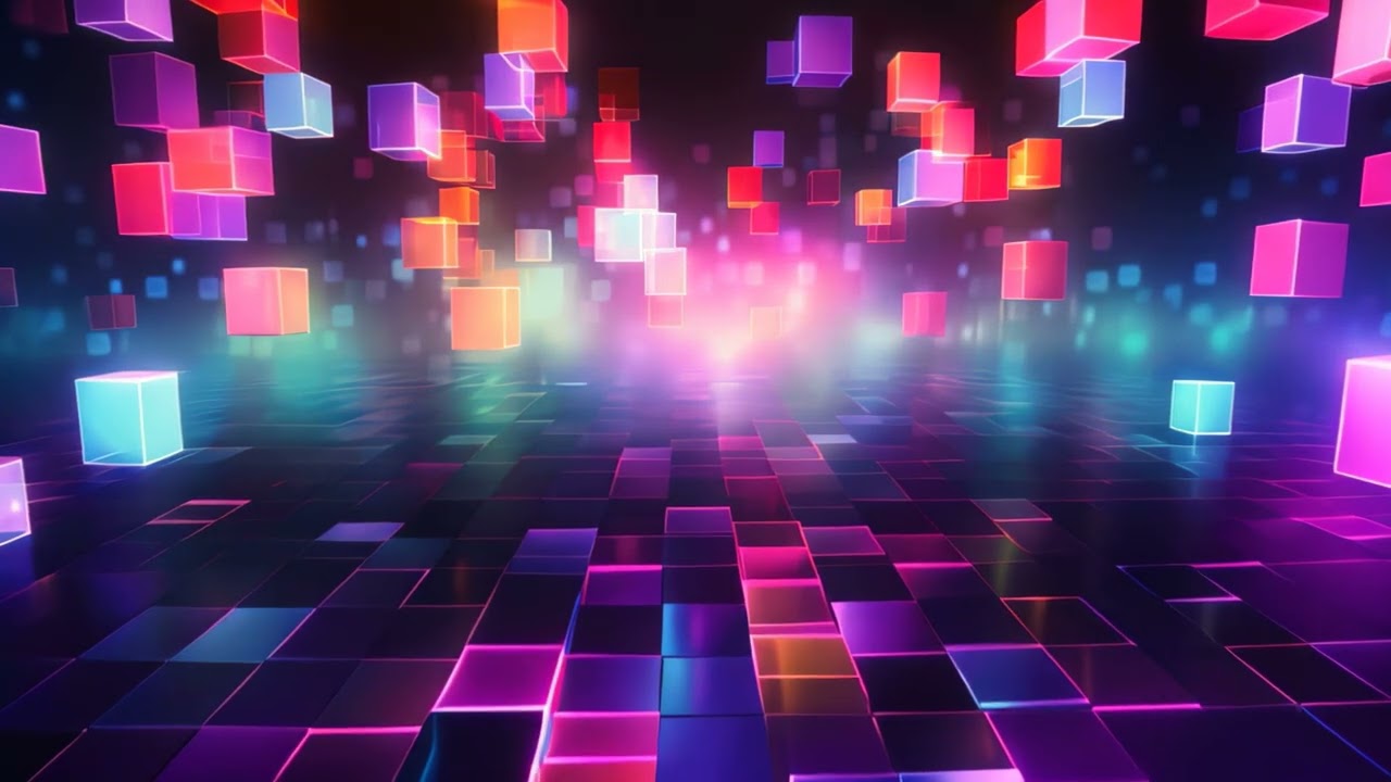 abstract background with glowing cubes in blue and red colors. 3d rendering, Abstract background