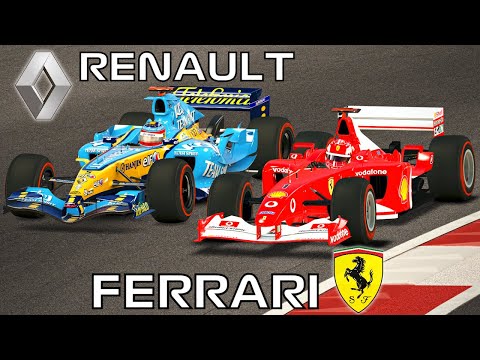 Leclerc Driving the FERRARI F1 F2002 Against Alonso's RENAULT F1 2005 R25 in a RACE in ABU DHABI