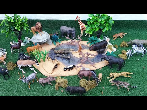 Safari Animal Figurines and Fun Waterhole Diorama Set