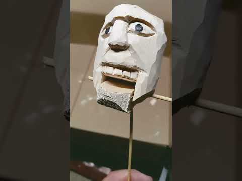 Woodcarving a Puppet head. Adding the mouth.