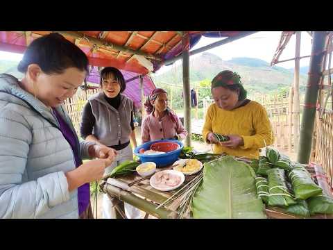 The whole family wrapped the dumplings together, and Tuyet came to help as well