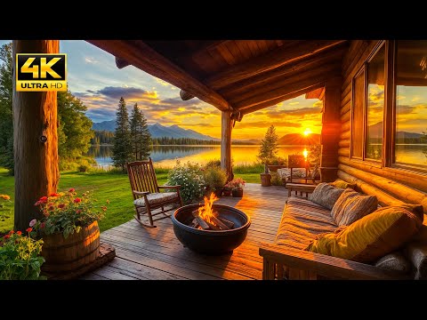 Spring Sunrise on a Cozy Porch by the Lake – Relaxing Campfire Ambience & Soothing Nature Sounds