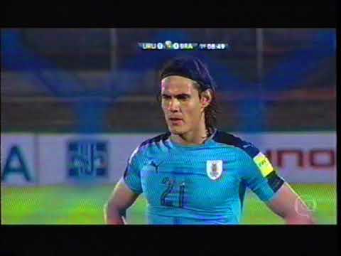 URUGUAI 1x4 BRASIL - Eliminatórias Copa 2018 - Gol do Uruguai (Cavani) - Globo 23/03/2017