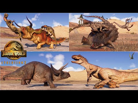 TRICERATOPS and NASUTOCERATOPS FINISHER vs Carnivore Dinosaurs | JURASSIC WORLD EVOLUTION 2