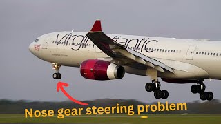 Emergency landing on R/W 23L | nose gear steering failure |