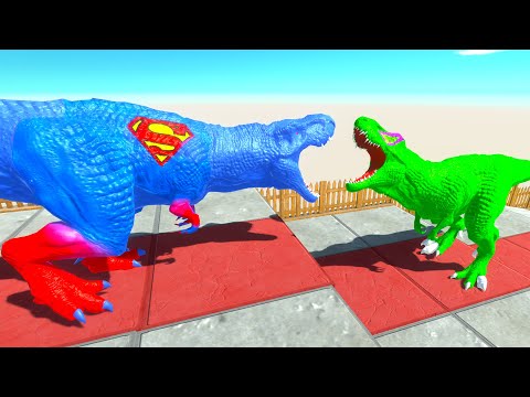 GREEN T-REX vs SUPERMAN T-REX DEATH CLIMB - Animal Revolt Battle Simulator