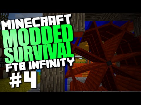Minecraft Modded Survival #4 "Immersive Engineering Water Wheels, Basic Machines" FTB Infinity