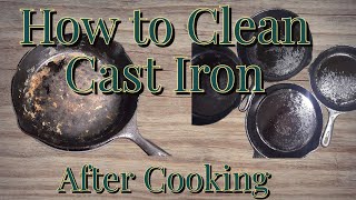 How to clean cast iron after cooking. Cast Iron skillets, griddles, and pots cleaning.
