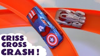 Hot Wheels Criss Cross Crash Race with Disney Marvel Avengers Superheroes and DC universe Batman