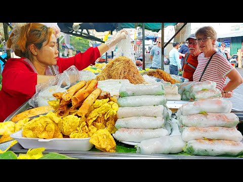 Most Popular! Yellow Pancake, Spring Roll, Wonton, Noodles, & More - Toul Tom Poung Market Food