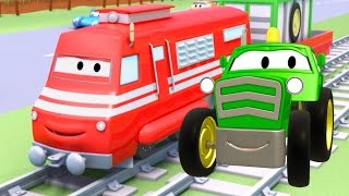 Troy The Train and the Tractor in Car City| Cars &amp; Trucks cartoon for children