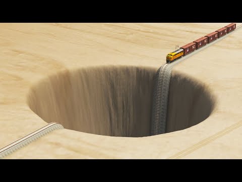 Impossible Trains Vs Giant Pit Crossing - BeamNG.Drive