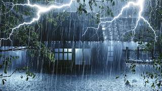 Perfect Deep Sleep on Rainy Night | Heavy Rainstorm on Garden House & Mighty Thunder | White Noise