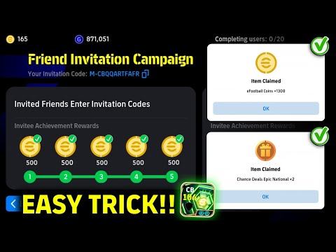 Easy Trick To Get 1,200 eFootball Coins & 2x Free Epic 🥶 Friend Invite Campaign In eFootball 2026™ 🤯