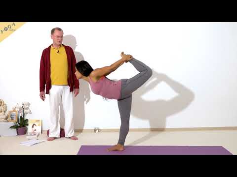 Waagrechte Tänzer-Pose mit beiden Händen am Fuß Natarajasana - Yoga Asana Lexikon