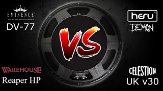 Video thumbnail for Metal Speaker Comparison | Eminence DV-77 vs Hesu Demon vs Celestion v30 vs Warehouse Reaper HP by Metalhead Productions