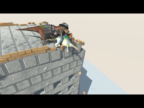 Gentleman T-REX with Health Bar on Wobbly Building vs ALL UNITS Animal Revolt Battle Simulator