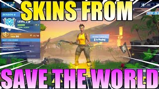HOW TO GET SAVE THE WORLD SKINS IN BATTLE ROYALE! #FortniteGlitches Fortnite Battle Royale