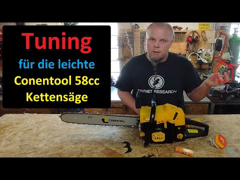 Tuning mit Vergaser, Muffler Mod & Basic Upgrades: Conentool 58cc Benzin Kettensäge Teil 2