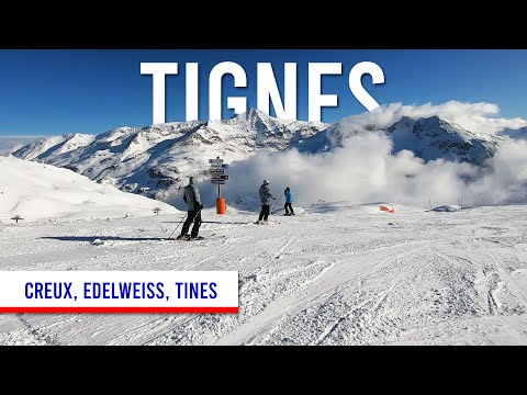 Skiing 'creux', 'edelweiss' and 'tines', nice and easy blue pistes in Tignes Val d'Isere.