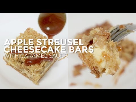 APPLE STREUSEL CHEESECAKE BARS DAN SAUS KARAMEL