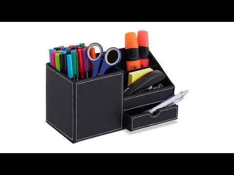 Schreibtisch Organizer in Lederoptik Schwarz - Weiß - Papier - Kunststoff - Textil - 23 x 12 x 11 cm
